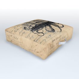 Octopus Kraken attacking Ship Antique Almanac Paper Outdoor Floor Cushion