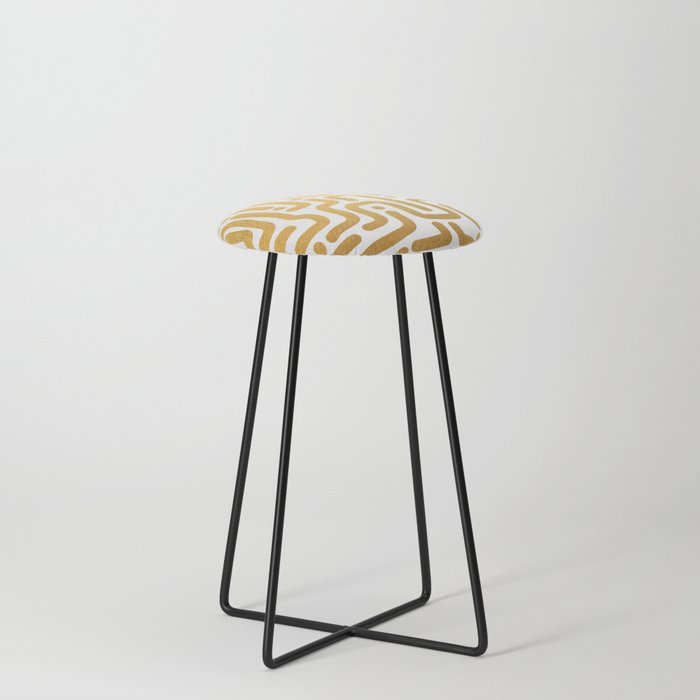 White Gold colored abstract lines pattern Counter Stool