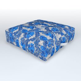 William Morris Floral, Sapphire Blue and Gray Outdoor Floor Cushion