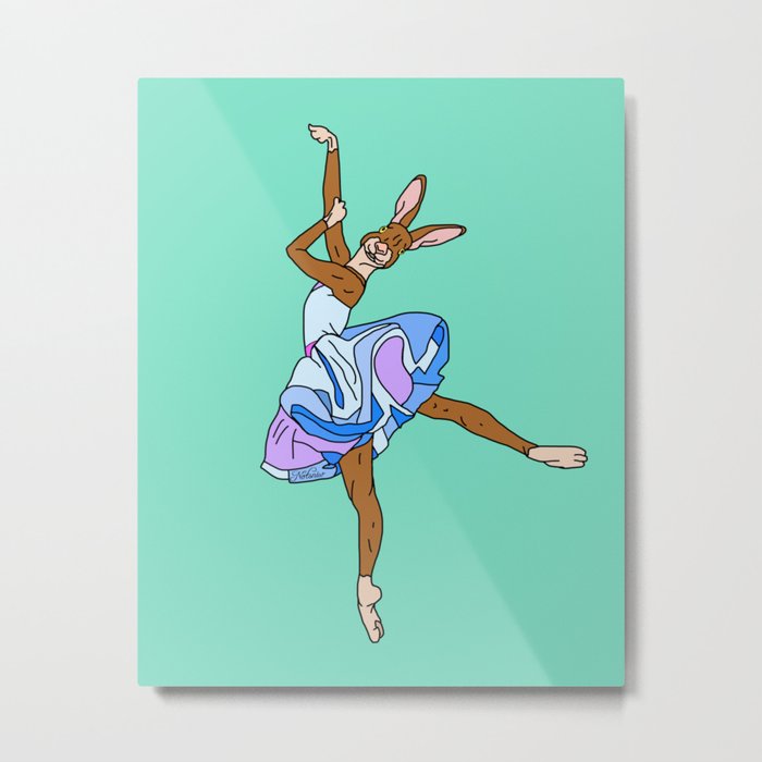 Bunny Rabbit Ballerina - Teal Blue Metal Print