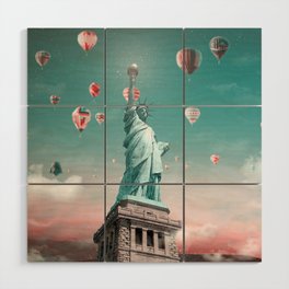 Statue of Liberty in sunset Wood Wall Art