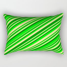 [ Thumbnail: Tan, Green & Lime Colored Stripes/Lines Pattern Rectangular Pillow ]