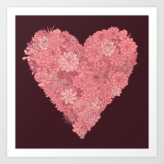 Pink Succulent Heart Art Print