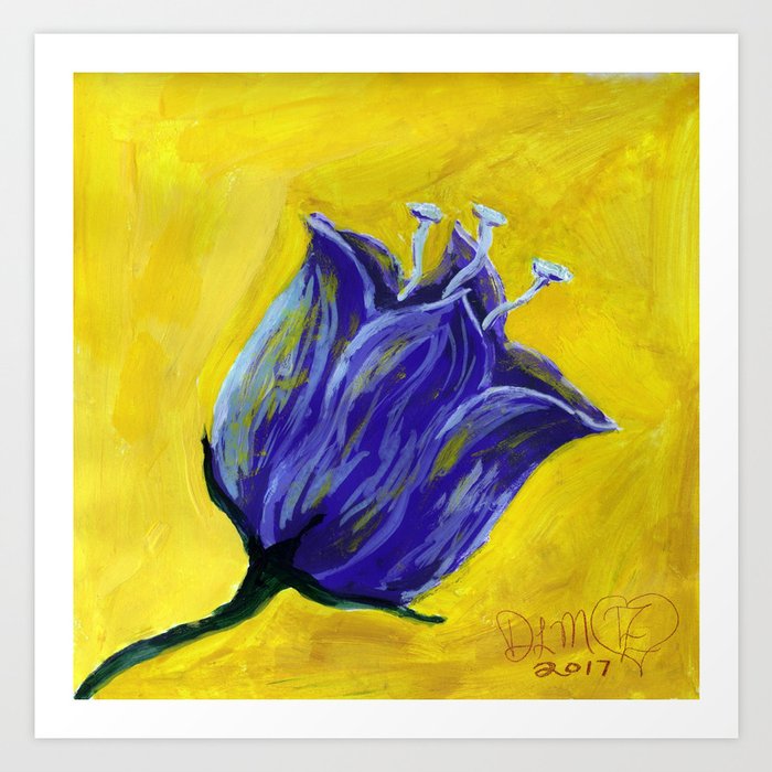 Purple Tulip On Yellow Acrylic Painting Art Print By