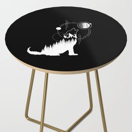 Modern Geometric Wolf Forest Double Exposure Trendy Side Table