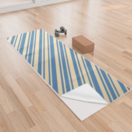 [ Thumbnail: Blue and Beige Colored Stripes/Lines Pattern Yoga Towel ]