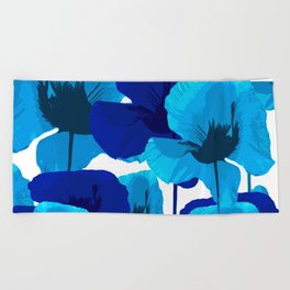 Blue And Turquoise Poppies On A White Background #decor #society6 #buyart Beach Towel
