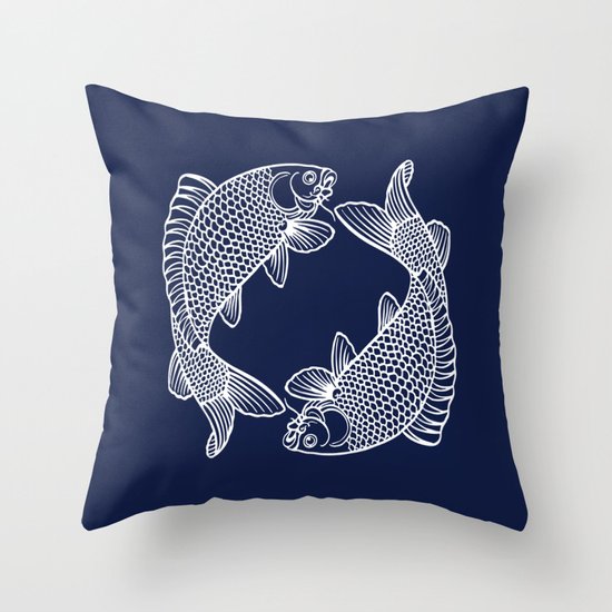 Indigo Navy Blue Koi Throw Pillow by Beautiful Homes Society6