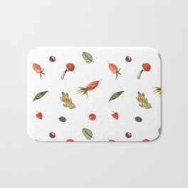 Autumn elements Bath Mat | Drawing, Floral, Watercolor, Leaves, Berry, Autumn, Herbal, Mushroom, Forest, Roseberry 