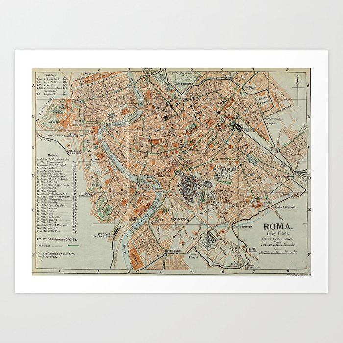 Common Map of Rome Italy (1911) Artwork Print by means of bravuramedia graphic regarding Printable Maps of Italy named Traditional Map of Rome Italy (1911) Artwork Print as a result of bravuramedia