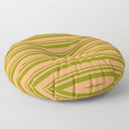 [ Thumbnail: Green & Brown Colored Stripes/Lines Pattern Floor Pillow ]