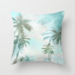 Aqua Blue Watercolor Palm Trees Throw Pillow