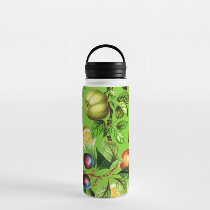 Fruit Pattern On Green Background Water Bottle