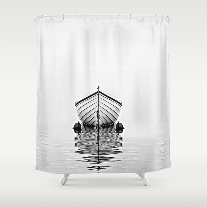 Boat at Sea Shower Curtain by ecoartlab