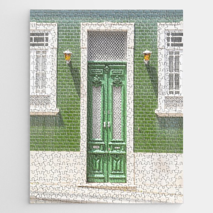 The Green House in Tavira Village | Front Door in Portugal Art Print | Colorful Travel Photography in Europe Jigsaw Puzzle