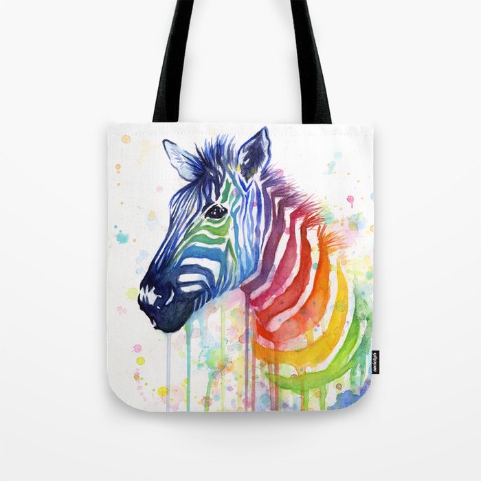Zebra Watercolor Rainbow Animal Painting Ode to Fruit Stripes Tote Bag