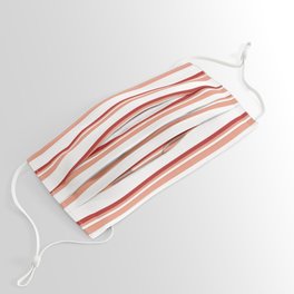 [ Thumbnail: Dark Salmon, White, and Red Colored Pattern of Stripes Face Mask ]
