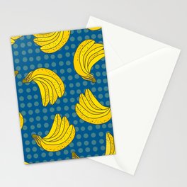 Flying bananas on blue polka dots Stationery Card