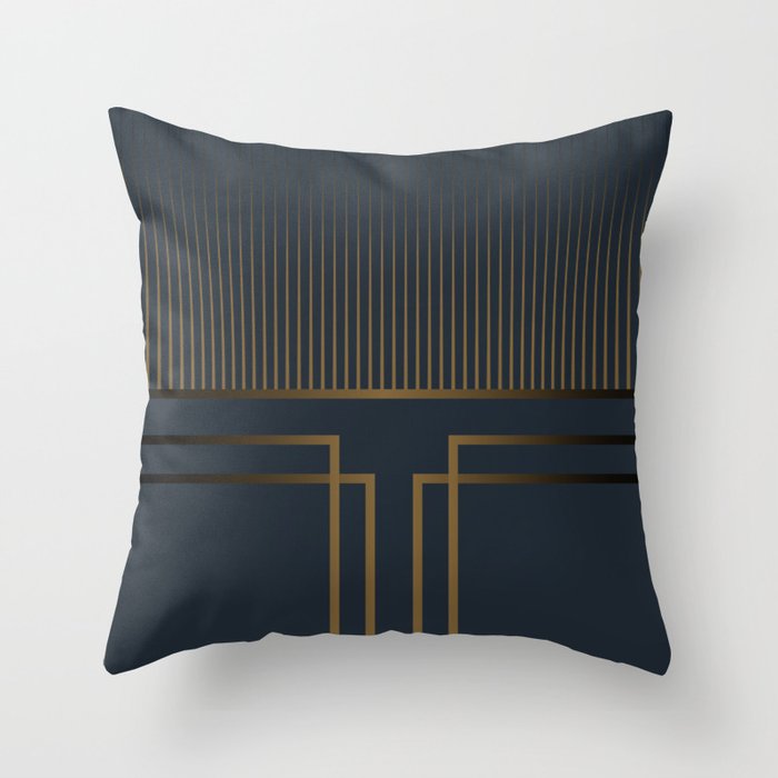 Art Deco Gold/Navy Pattern IV Throw Pillow