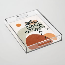 Soft Shapes I Acrylic Tray | Summer, Modern, Drawing, Plant, Sun, Artwork, Shapes, Line, Illustration, Balance 