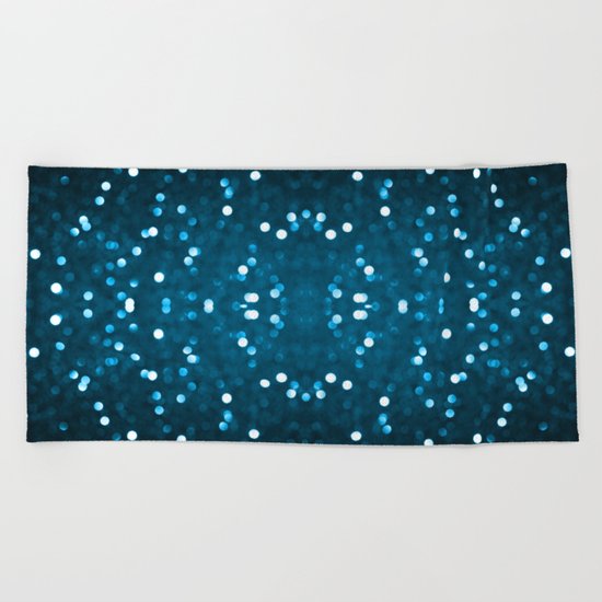 Cyan Blue Sparkly Bokeh Beach Towel