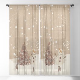 Primitive Country Christmas Tree Sheer Curtain