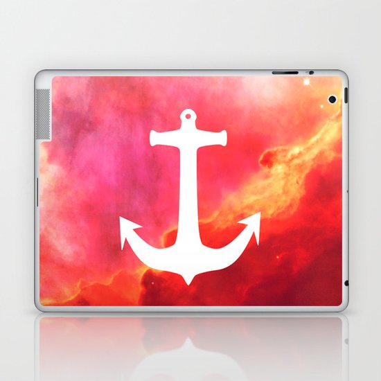 Galaxy Nebula Pink Retro White Nautical Anchor Laptop & iPad Skin