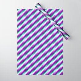 [ Thumbnail: Dark Slate Gray, Turquoise, Light Cyan, Violet, and Dark Violet Colored Lines/Stripes Pattern Wrapping Paper ]