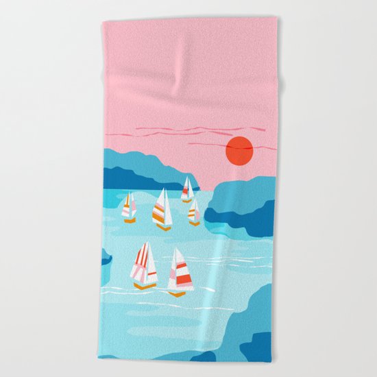 Tight - memphis throwback retro vintage classic sport boating yachting sailboat harbor sea ocean art Beach Towel