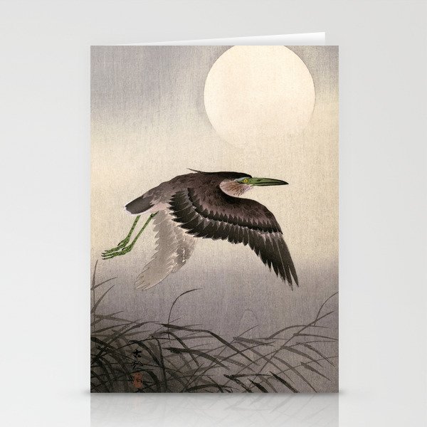 Heron at Full Moon, 1900-1930 by Ohara Koson Stationery Cards