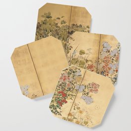 Japanese Edo Period Six-Panel Gold Leaf Screen - Spring and Autumn Flowers Coaster