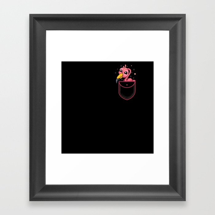 Kawaii Cute Flamingo In Pocket Framed Art Print