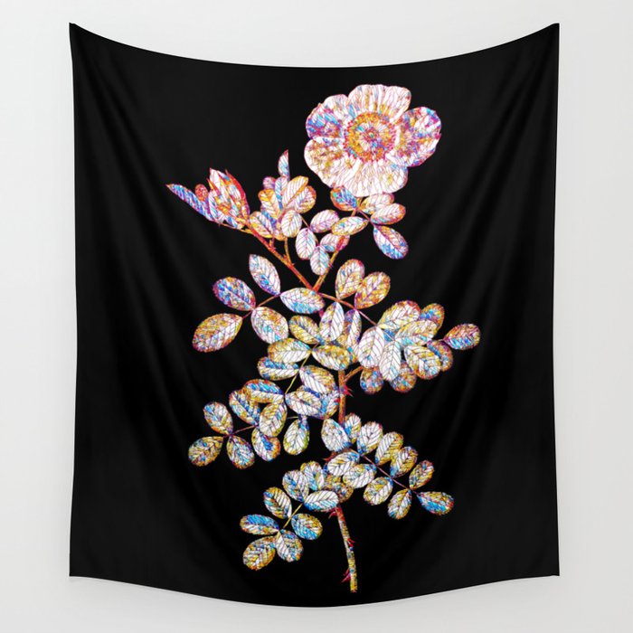 Floral Macartney Rose Mosaic on Black Wall Tapestry