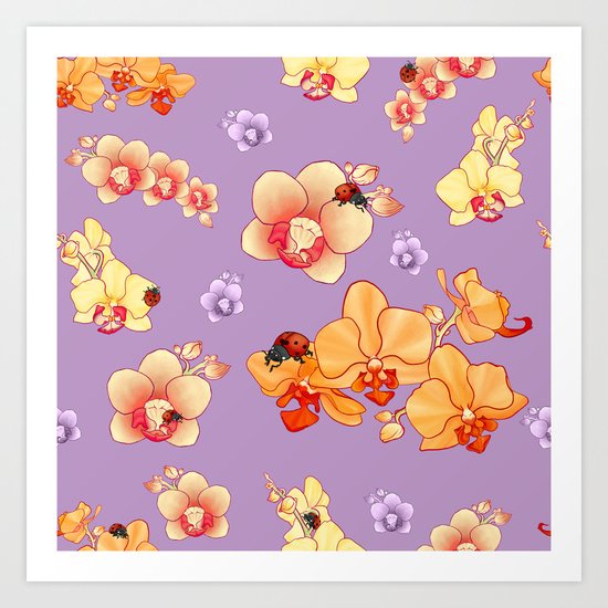 Orchids & Ladybirds Art Print