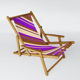 [ Thumbnail: Dark Violet, Brown & Bisque Colored Striped Pattern Sling Chair ]