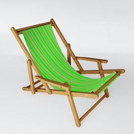 [ Thumbnail: Dark Khaki & Lime Colored Striped Pattern Sling Chair ]