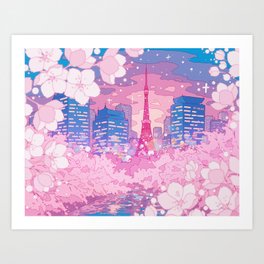 Tokyo, sakura and beautiful sunset  Art Print