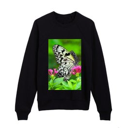 Butterfly and Pink Flowers Kids Crewneck
