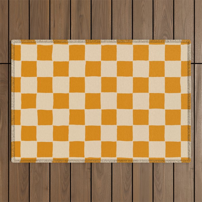 Desert Orange Checker, Hand-Painted Outdoor Rug