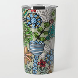 COLORING BOOK EXOTIC DOODLE FLOWERS LINE DRAWING in RETRO 70s COLORS Travel Mug