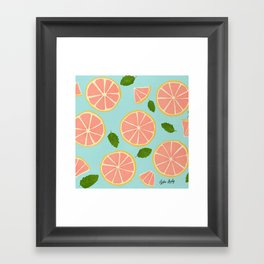 Pink lemons- blue background Framed Art Print