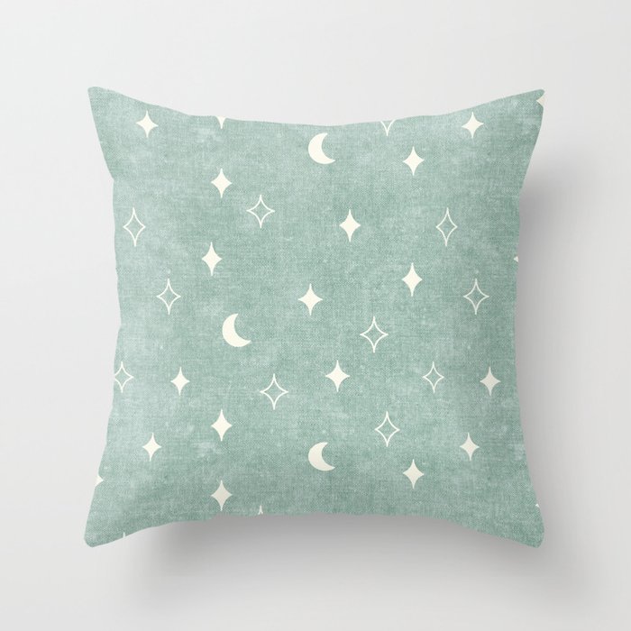 moon and stars - surf blue Throw Pillow