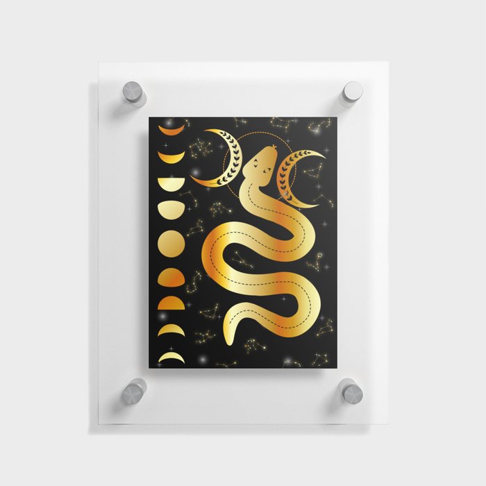 Magic snake with moon phases stars and constellations in gold Floating Acrylic Print