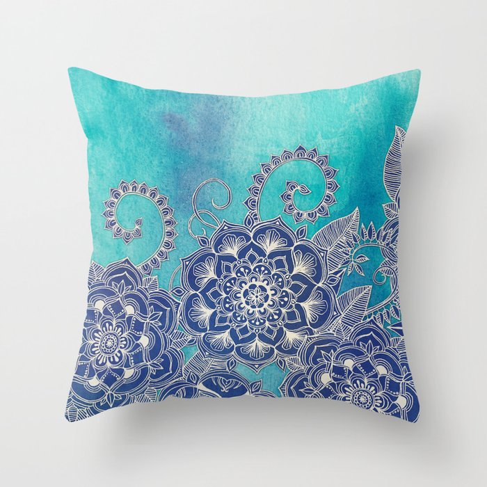 Mermaid S Garden Navy Amp Teal Floral On Watercolor Throw