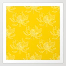 Lovely Modern Lotus Flowers on Sunny Yellow Background - Spring Summer Mood #decor #society6 #buyart Art Print