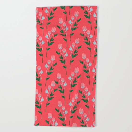 Tiny Rose Pattern - Coral Beach Towel