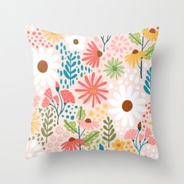 Flower Jungle - Colorful Summer Aesthetic Throw Pillow