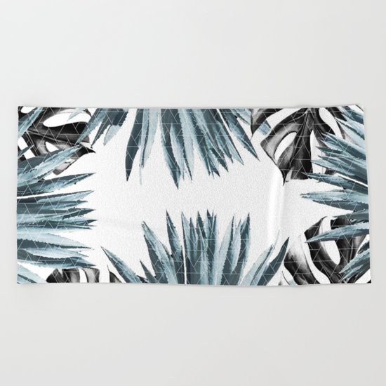 Geometric agave & monstera Beach Towel