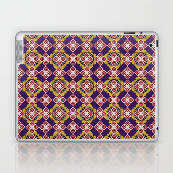 Abstract holiday wrapping paper in violet, pink and brown. Tiled background. Traditional design of 50s. Fabric spring ornament with tiles. Pin up style. Seamless rhombus pattern. Laptop & iPad Skin