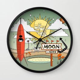 Rocket to the Moon & Mars Wall Clock